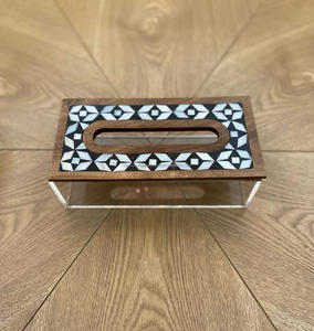 Porte-serviettes en bois MDF fait à la main de luxe décorations pour la maison élégantes de haute qualité boîte à mouchoirs en nacre par FWE - Product Image 4