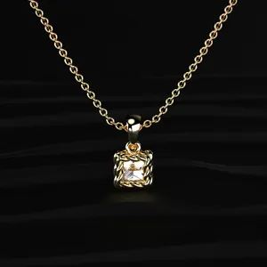 Colgante de Diamante Corte Princesa con Marco de Cuerda Trenzada, Collar con Diamante en Forma de Gota, Diamante Cultivado en Laboratorio, Chapado en Oro - Product Image 4