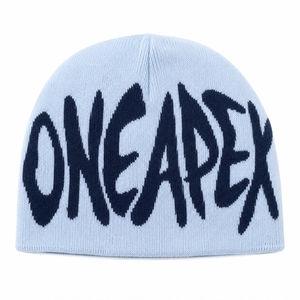 Light Blue Navy Graphic Knit Beanie Hat Custom Logos Ribbed <b>Winter</b> <b>Cap</b> Unisex Streetwear Fashion Headwear Wholesale OEM - Product Image 2