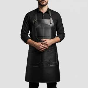 Tablier de travail noir en cuir pleine fleur pour homme, sans manches, multi-poches, durable, classique, réutilisable, pour chef, barbier, barbecue, usage quotidien - Product Image 3