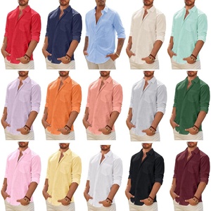 Camisa de Lino y Algodón para Hombre, Personalizada OEM, con Botones, Manga Larga, Casual, para Playa o Boda, Proveedor al por Mayor - Product Image 2