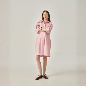 Women's Summer Cotton <b>Dress</b> - Mini Length, Turn-Down Collar, <b>Loose</b> Fit, Breathable Woven Casual Style with Logo - Product Image 1