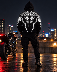 Fabricant de sweats à capuche de motard gothiques réfléchissants et blindés, vêtements de protection pour motards renforcés en Kevlar, fournisseur OEM - Product Image 1