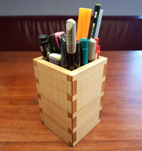 <b>Wood</b> Color Pencil Holder Laser Engraving Square Shape Rustic <b>Solid</b> <b>Wood</b> <b>Desk</b> Pen Stand Handcrafted Organizer Pen Holder - Product Image 5