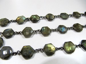 Chaîne de connecteurs à facettes en forme d'hexagone en labradorite naturelle - Product Image 2