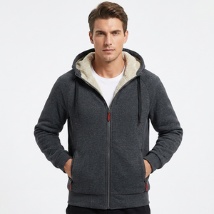 Men's Hooded <b>Fleece</b> <b>Lined</b> Zip-Up Sweatshirt Solid Color Casual Winter <b>Jacket</b> Regular Fit Polyester Cotton Blend - Product Image 5