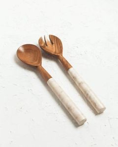 The HANDICRAFT HUB Wood Salad Servers Set with Marble Handles Eco-Friendly Dishwasher <b>Safe</b> Kitchen Serving <b>Tools</b> Uttar Pradesh - Product Image 3