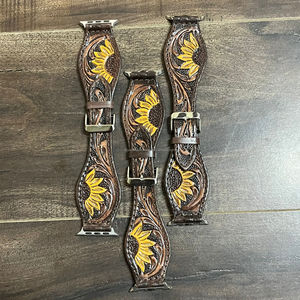 Bracelet de montre de conception de tournesol en cuir véritable usiné à la main de haute qualité Bracelet de remplacement de logo personnalisé pour hommes et femmes - Product Image 4