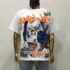 T-shirt surdimensionné en coton épais personnalisé, imprimé graphique vintage crâne, streetwear hip-hop, coupe ample, blanc, pour homme, haute qualité - Product Image 1