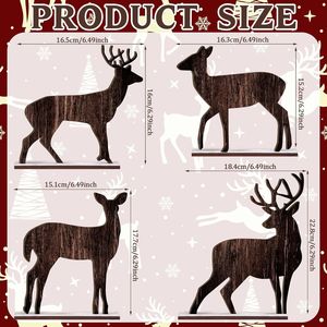 Set di 4 Decorazioni Natalizie Rustiche in Legno, Segnaposto a Forma di Pino e Renna per Tavola, Accessori per Feste Invernali - Product Image 1