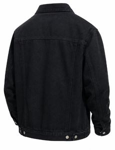 Veste en jean noire pour homme 100% coton, coupe classique ample, veste en jean boutonnée décontractée - Product Image 3