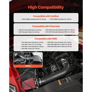 Sistema di Aspirazione dell'Aria Fredda da 3,94 Pollici per Cadillac Escalade 2015, Chevy Suburban/Tahoe/Si Truck, Filtri Aria e Scudo Termico - Product Image 2