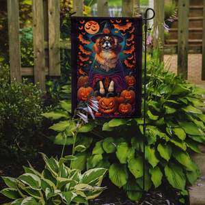 Multicolor tibetano Spaniel Witchy Halloween jardín bandera buzón decorativo patio Banner para Patio ilustraciones para patio césped signo - Product Image 2