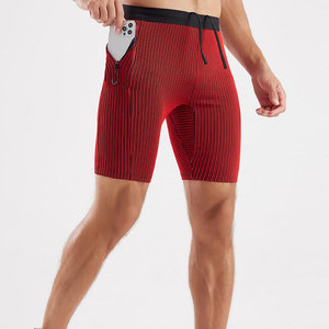 <b>Men's</b> <b>Red</b> Solid Compression <b>Shorts</b> Mid Waist Elastic Eco-Friendly Breathable Quick Dry Sporty with Pockets Front Logo - Product Image 1