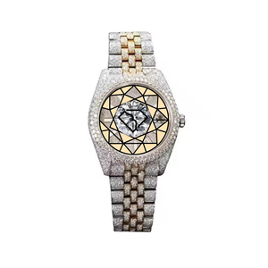 Reloj de Cuarzo Analógico Unisex de Lujo, Simple, con Caja de Acero Inoxidable, Cristal de Moissanita, Esfera con Diamantes, 46 mm, Cierre Oculto con Botón de Presión - Product Image 1