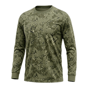 เสื้อยืดแขนยาวลายพรางสำหรับผู้ชาย OEM ขายส่ง แบบกำหนดเอง สำหรับฤดูร้อน กิจกรรมกลางแจ้ง แห้งเร็ว เหมาะสำหรับการล่าสัตว์ - Product Image 3
