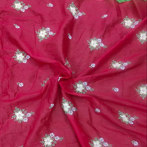 Mall Chanderi Viscose Georgette Nonwoven <b>Fabric</b> Beautiful Hand Embroidery Medium <b>Weight</b> Breathable for Wedding Accessories - Product Image 2