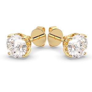 REYES Classic Design Round Brilliant Cut Moissanite <b>Screw</b> <b>Back</b> Stud <b>Earrings</b> For Women 14K Yellow <b>Gold</b> Wedding Fine Jewelry - Product Image 2