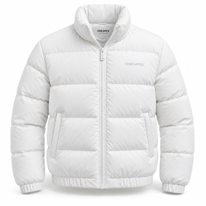<b>Men's</b> <b>White</b> Puffer Jacket Quilted Winter <b>Coat</b> Full Zip Warm Outdoor Jacket ONEAPEX High Collar Premium Apparel OEM - Product Image 1