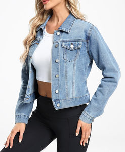 Vestes en jean courtes pour femmes, coupe oversize, manches longues, boutonnées, avec poches, prix de gros, prix bas, OEM - Product Image 5