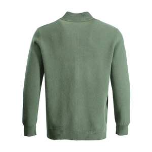 Men's Green Knitted Zipper <b>Cardigan</b> <b>Full</b> Sleeve Solid Color Autumn Sweater 100% Acrylic Regular Fit - Product Image 2