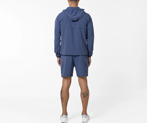 Men's Navy Hooded Tracksuit Set Quick Dry Sporty Shorts <b>Jacket</b> Full Sleeve Zipper Fly Lightweight Polyester Spring Wear - Product Image 3
