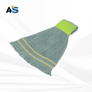 A&S Heavy Duty Grey Cotton <b>Mop</b> Head with 5" Lime Green Head Band Loop End - Product Image 1