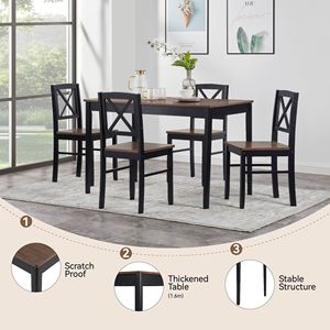 Set da Pranzo in Legno Massello Sostenibile per Casa e Ristorante, Ecologico con Dettagli in Metallo Nero, Colore Marrone Scuro - Product Image 4