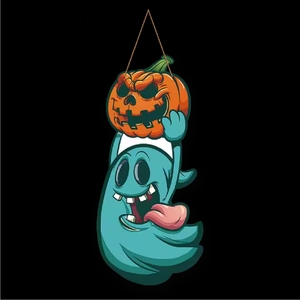 Adorno Colgante de Madera de Calabaza de Halloween al por Mayor, Letrero Festivo 'Boo' Redondo con Borde a Cuadros para Decoración Interior y Exterior - Product Image 2