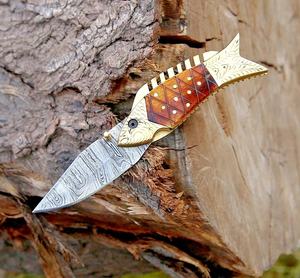 Cuchillo Plegable de Acero Damasco de Grado Industrial Pasha Enterprises, Mango de Madera Pakka y Hueso, Cuchillo EDC para Caza y Camping - Product Image 5