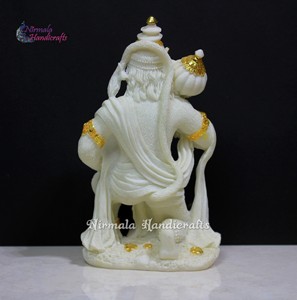 White Resin Dust Lord Hanuman <b>Statue</b> <b>Gold</b> Foil Accent Handcrafted Art Deco Religious Murti for Tabletop Home Temple/Mandir - Product Image 2