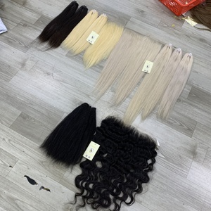 Extensiones de cabello humano virgen vietnamita al por mayor, rubio platino, negro, liso natural, doble trama, cosidas a máquina, directamente de fábrica. - Product Image 6