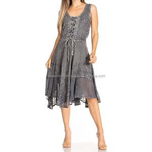 Belle robe d'été pour femmes facile à porter robe parapluie abordable robe d'été sans manches imprimée batik - Product Image 2