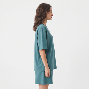 Ensembles courts de vêtements pour femmes en gros, avec logo personnalisé, ensemble deux pièces t-shirt et short, ensemble deux pièces uni avec short cycliste pour femmes - Product Image 2
