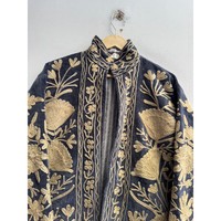 Veste bomber élégante en velours matelassé, broderie florale dorée, col mandarin, manches longues, style bohème pour femme, réversible, hiver