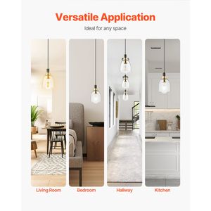 Set di 2 Lampade a Sospensione Moderne con 1 Luce, Design Semplice, Paralume in Vetro Trasparente, Cavo Regolabile, Finitura Nera e Oro per Isola Cucina - Product Image 6