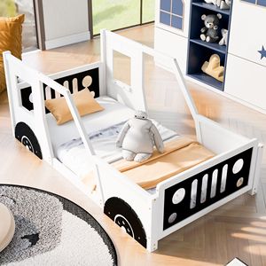 Letto a piattaforma a forma di auto d'epoca, singolo, con ruote, bianco - Letti per bambini - Product Image 1