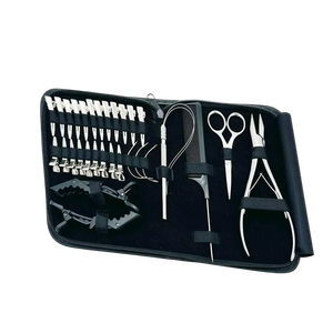 Premium Stainless Steel Commercial Hair Extension Technician Toolkit Plier Loop <b>Tool</b> <b>Mini</b> Scissor Parting Finger Clips Curved - Product Image 2