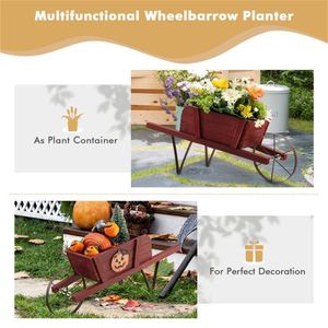 2-in-1 Wooden Wagon Wheelbarrow Planter with 9 Magnetic Accessories Halloween Decoration for Garden Yard - Product Image 6