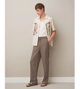 กางเกงขายาวผู้ชายผ้าลินินผสมฝ้าย ทรงตรง ใส่สบาย ระบายอากาศได้ดี เป็นมิตรกับสิ่งแวดล้อม แห้งเร็ว น้ำหนักเบา เอวยางยืด ปิดด้วยซิป - Product Image 4