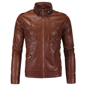 Blouson de moto en cuir pour homme, col montant, respirant, écologique, coupe-vent, blouson bomber pour la conduite hivernale 2024 - Product Image 1