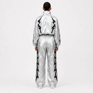 Black Nylon Tracksuit Jacket and Pants <b>Set</b> for Sports Training Fitness Workout Outdoor and Casual Athletic Wear - Product Image 2