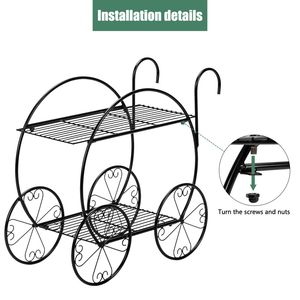 Carrello Portapiante Nero a 2 Livelli a Forma di Carrello per Arredamento da Esterno con Maniglia - Product Image 5