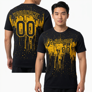 Camiseta de Baloncesto Sublimada Personalizada, Negra y Amarilla, con Nombre y Número del Equipo, Absorbente de Humedad, Unisex, para Adultos, Manga Corta, Cuello Redondo - Product Image 3
