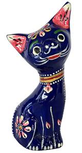 Sculpture de chat bleu assis peinte à la main en émail Meenakari, artisanat Nirmala, cadeau fait main pour la maison/le bureau, provenant du Rajasthan - Product Image 5