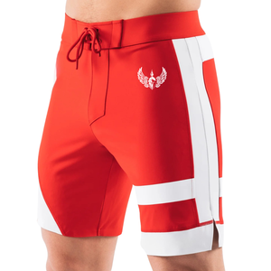 Shorts de bain pour hommes rouge et blanc à séchage rapide avec cordon de serrage, pour la plage, le surf, la natation, les sports aquatiques et l'athlétisme - Product Image 3