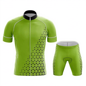 Conjunto de Jersey y Pantalones Cortos de Ciclismo Personalizados en Verde, Talla Grande, con Patrón de Triángulos Negros, Ropa de Ciclismo Unisex, Uniforme de Secado Rápido y Transpirable - Product Image 1