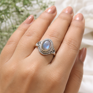 Natural Oval Labradorite Gemstone Bezel Set Inlay Gold Plated Sterling <b>Silver</b> Vintage Boho <b>Statement</b> <b>Ring</b> Handmade Rose Gold - Product Image 1