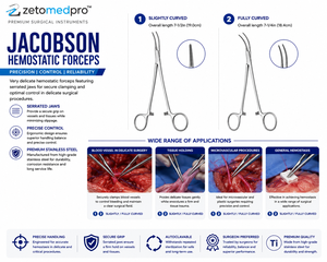 Pinzas Hemostáticas JACOBSON con Mordazas Dentadas Muy Delicadas, Ligeramente Curvadas 7-1/2in 19.0cm o Totalmente Curvadas 7-1/4in 18.4cm ZETOMEDPRO - Product Image 3