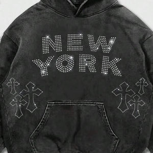 Glory Custom Sweat à capuche oversize pour homme, populaire, de haute qualité, avec imprimé lettres et croix en strass, à épaules tombantes classiques, effet délavé - Product Image 6